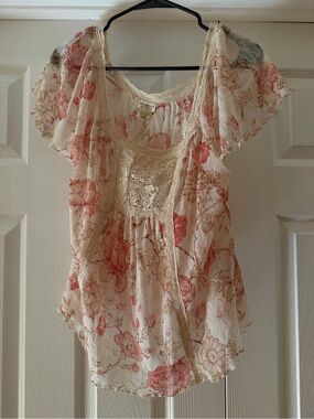 Denim & Supply Ralph Lauren Cream Floral Lace-Trim Peasant Blouse